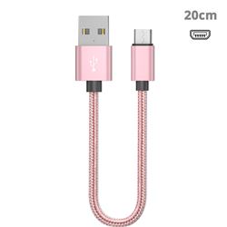 20cm Short Metal Weaving Micro USB Data Charging Cable for Samsung Sony LG Huawei Xiaomi Phones - Rose Gold