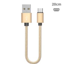 20cm Short Metal Weaving Micro USB Data Charging Cable for Samsung Sony LG Huawei Xiaomi Phones - Golden