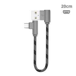 20cm Short Cable 90 Degree Angle Nylon Micro USB Data Charging Cable - Gray