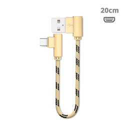 20cm Short Cable 90 Degree Angle Nylon Micro USB Data Charging Cable - Golden