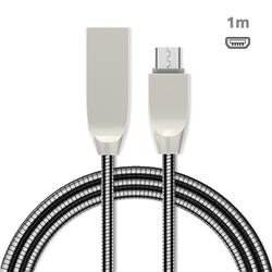 1m Metal D Sharp Zinc Alloy Spring Micro USB Data Charging Cable MicroUSB to USB A Cable - Black