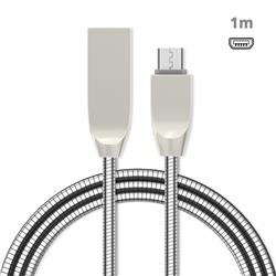 1m Metal D Sharp Zinc Alloy Spring Micro USB Data Charging Cable MicroUSB to USB A Cable - Silver