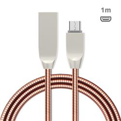1m Metal D Sharp Zinc Alloy Spring Micro USB Data Charging Cable MicroUSB to USB A Cable - Rose Gold