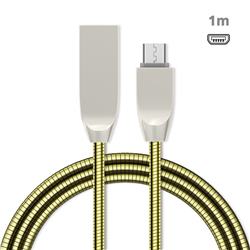 1m Metal D Sharp Zinc Alloy Spring Micro USB Data Charging Cable MicroUSB to USB A Cable - Golden