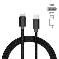1m Metal Nylon Type-c Male to Apple 8 Pin Male Data Charging Cable - Black