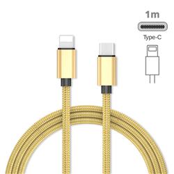 1m Metal Nylon Type-c Male to Apple 8 Pin Male Data Charging Cable - Golden