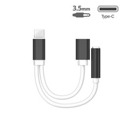 2 in 1 Audio Jack 3.5mm Female + Type-c Female to Type-C Male Connector Cable USB C to 3.5mm Jack Adapter - Black