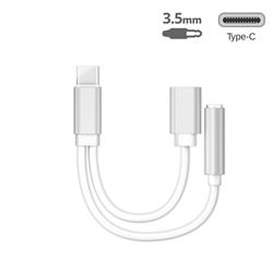 2 in 1 Audio Jack 3.5mm Female + Type-c Female to Type-C Male Connector Cable USB C to 3.5mm Jack Adapter - Silver