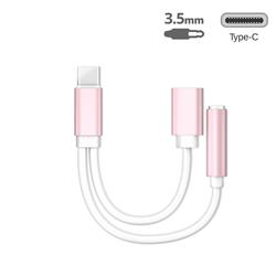 2 in 1 Audio Jack 3.5mm Female + Type-c Female to Type-C Male Connector Cable USB C to 3.5mm Jack Adapter - Rose Gold