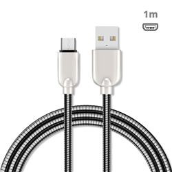 1m Metal U Sharp Zinc Alloy Spring Micro USB Data Charging Cable MicroUSB to USB A Cable - Black