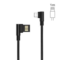 90 Degree Angle Metal 8 Pin USB Data Charging Cable - 1m / Black