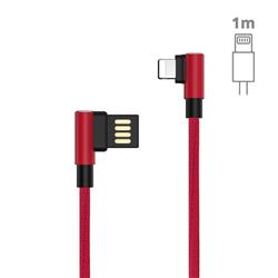 90 Degree Angle Metal 8 Pin USB Data Charging Cable - 1m / Red