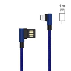 90 Degree Angle Metal  8 Pin USB Data Charging Cable - 1m / Blue