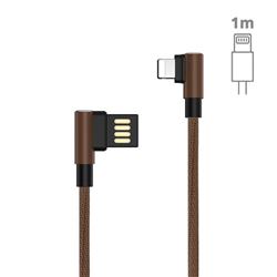 90 Degree Angle Metal 8 Pin USB Data Charging Cable - 1m / Brown