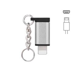 Keychain Aluminum Alloy Micro USB Female to 8 Pin Male Connector Adapter - Silver