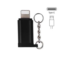 Keychain Aluminum Alloy Type-C Female to 8 Pin Male Connector Adapter - Black