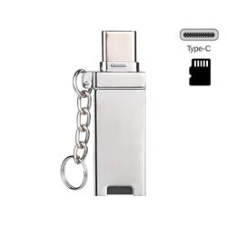 Keychain Zinc Alloy 2 in 1 Type-C & USB A OTG TF Card Reader - Bright Silver