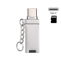 Keychain Zinc Alloy 2 in 1 Type-C & USB A OTG TF Card Reader - Silvery