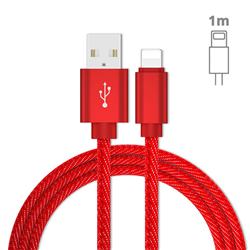Jeans Braided Durability Anti-winding 8 Pin Quick Charging Cable - Red