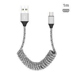 Stretch Spring Weave Micro USB Data Charging Cable for Android Phones - Silver
