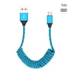 Stretch Spring Weave Micro USB Data Charging Cable for Android Phones - Blue