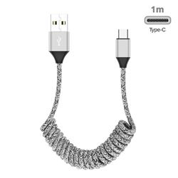 Type-c Stretch Spring Weave Data Charging Cable for Android Phones Laptop - Silver
