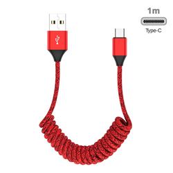 Type-c Stretch Spring Weave Data Charging Cable for Android Phones Laptop - Red