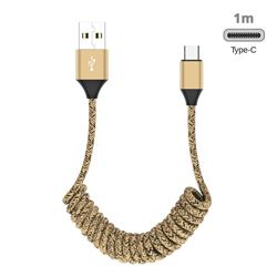 Type-c Stretch Spring Weave Data Charging Cable for Android Phones Laptop - Goldden