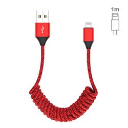 Stretch Spring Weave 8 Pin Cable for iPhone iPad - Red