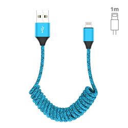 Stretch Spring Weave 8 Pin Cable for iPhone iPad - Blue
