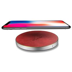 Suteni PU Leather Portable Wireless Phone Charger Fast Charge Qi Wireless Charging Thin Pad - Red
