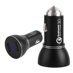 Aluminum Alloy QC 3.0 Dual USB Car Charger 2.4A Car Charger with LED Display Car Battery Tester - Black