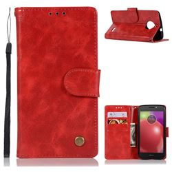 Luxury Retro Leather Wallet Case for Motorola Moto E4(Europe) - Red