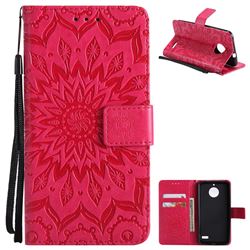 Embossing Sunflower Leather Wallet Case for Motorola Moto E4(Europe) - Red