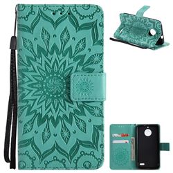 Embossing Sunflower Leather Wallet Case for Motorola Moto E4(Europe) - Green