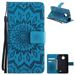 Embossing Sunflower Leather Wallet Case for Motorola Moto E4(Europe) - Blue