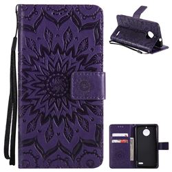 Embossing Sunflower Leather Wallet Case for Motorola Moto E4(Europe) - Purple