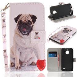 Pug Dog Hand Strap Leather Wallet Case for Motorola Moto E4(Europe)
