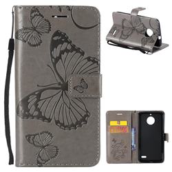 Embossing 3D Butterfly Leather Wallet Case for Motorola Moto E4(Europe) - Gray