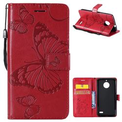 Embossing 3D Butterfly Leather Wallet Case for Motorola Moto E4(Europe) - Red