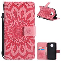 Embossing Sunflower Leather Wallet Case for Motorola Moto E4 Plus(Europe) - Pink