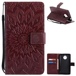 Embossing Sunflower Leather Wallet Case for Motorola Moto E4 Plus(Europe) - Brown