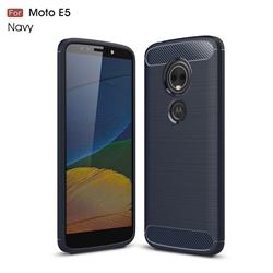 Luxury Carbon Fiber Brushed Wire Drawing Silicone TPU Back Cover for Motorola Moto E5 - Navy