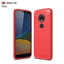 Luxury Carbon Fiber Brushed Wire Drawing Silicone TPU Back Cover for Motorola Moto E5 - Red