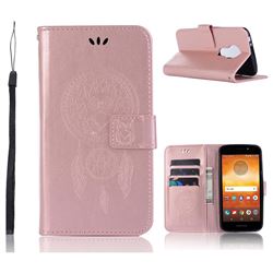 Intricate Embossing Owl Campanula Leather Wallet Case for Motorola Moto E5 - Rose Gold