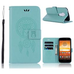 Intricate Embossing Owl Campanula Leather Wallet Case for Motorola Moto E5 - Green
