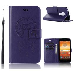 Intricate Embossing Owl Campanula Leather Wallet Case for Motorola Moto E5 - Purple