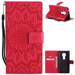 Embossing Sunflower Leather Wallet Case for Motorola Moto E5 - Red