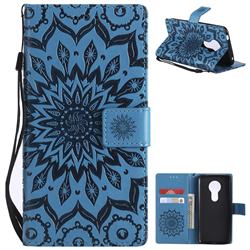 Embossing Sunflower Leather Wallet Case for Motorola Moto E5 - Blue