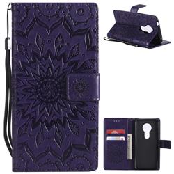 Embossing Sunflower Leather Wallet Case for Motorola Moto E5 - Purple